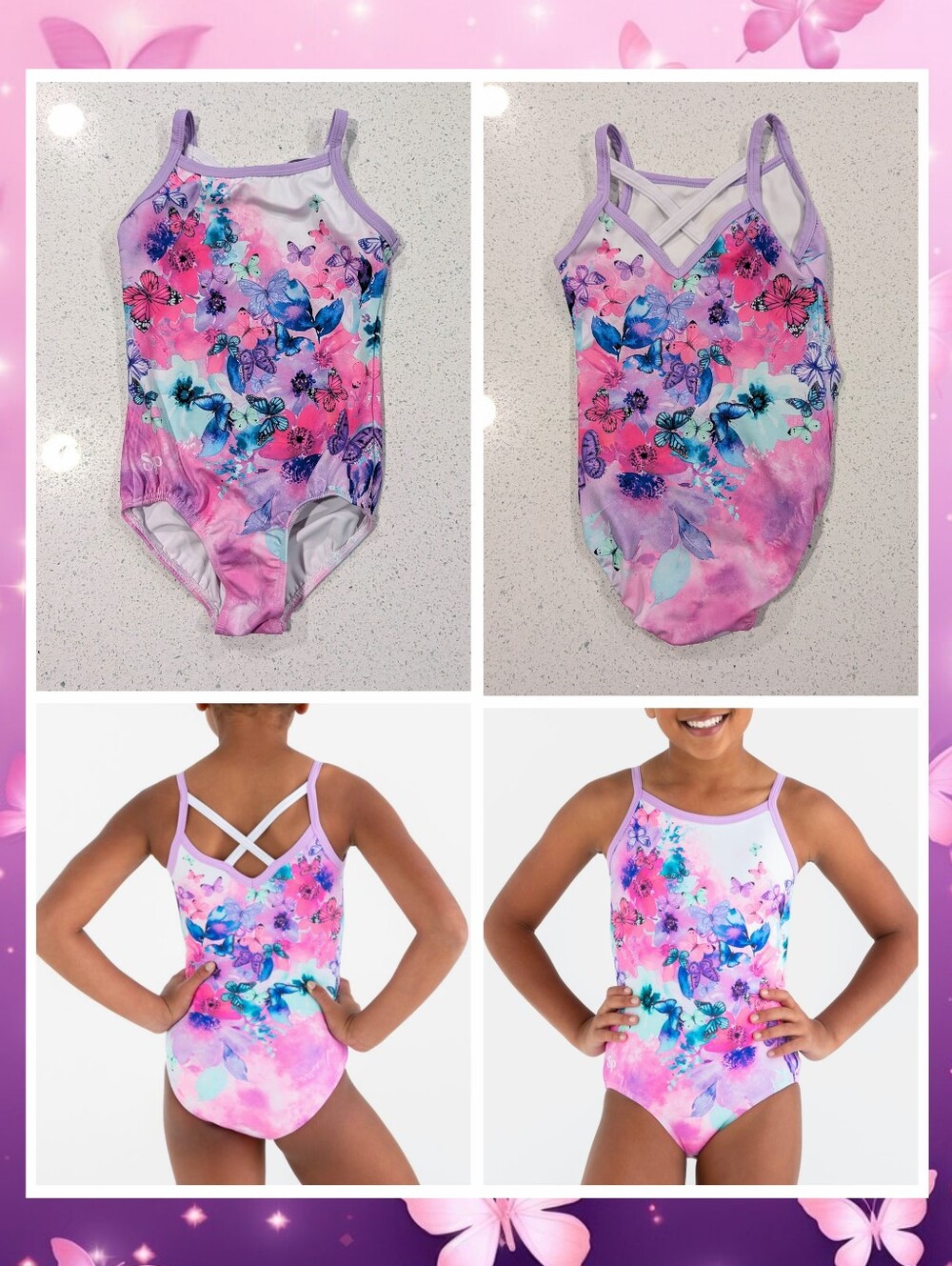 FAIRYTOPIA Sylvia P gymnastics Leotard 6 Small Pink Purple BUTTERFLY Ultra SOFT